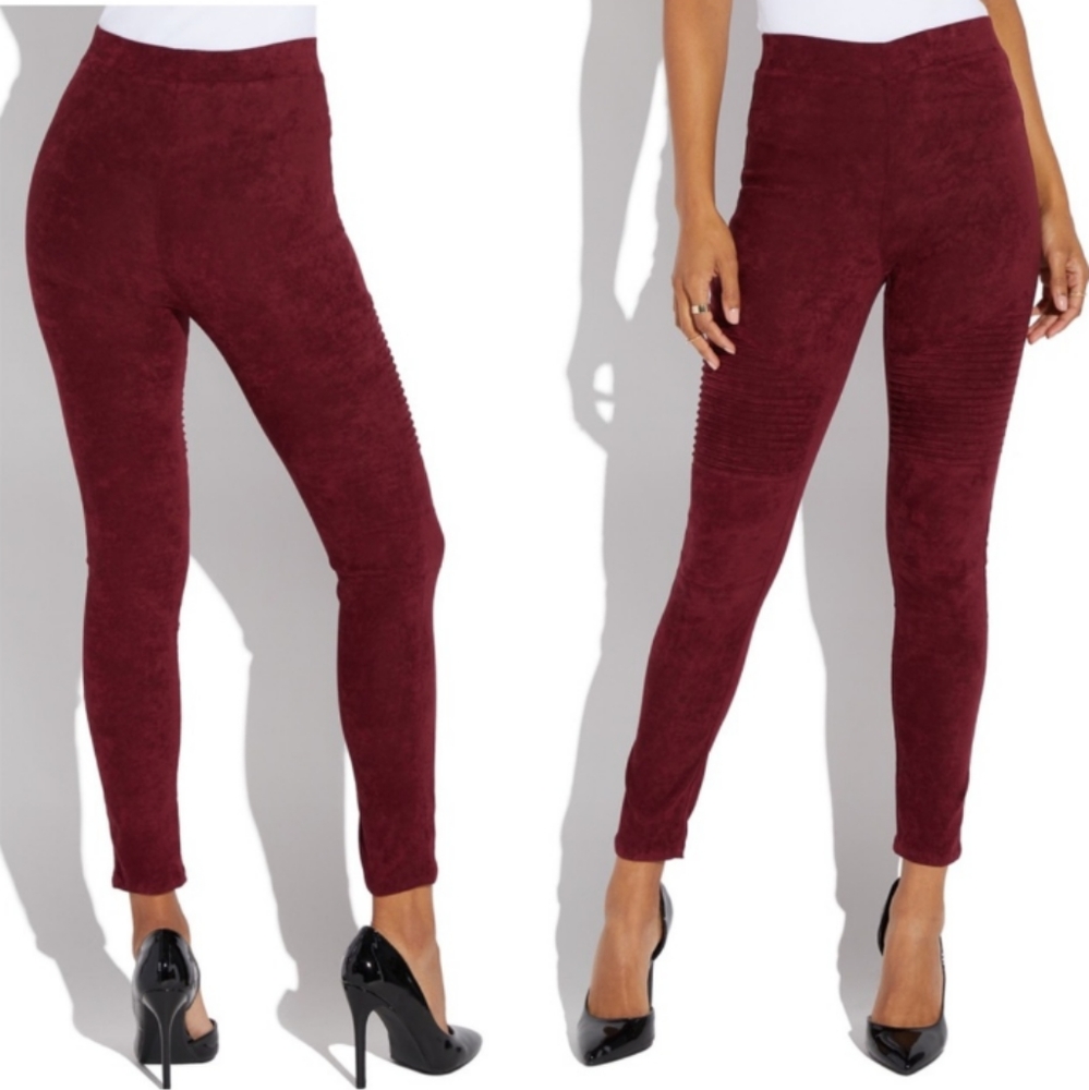 Women's Burgundy Ponte Moto Leggings